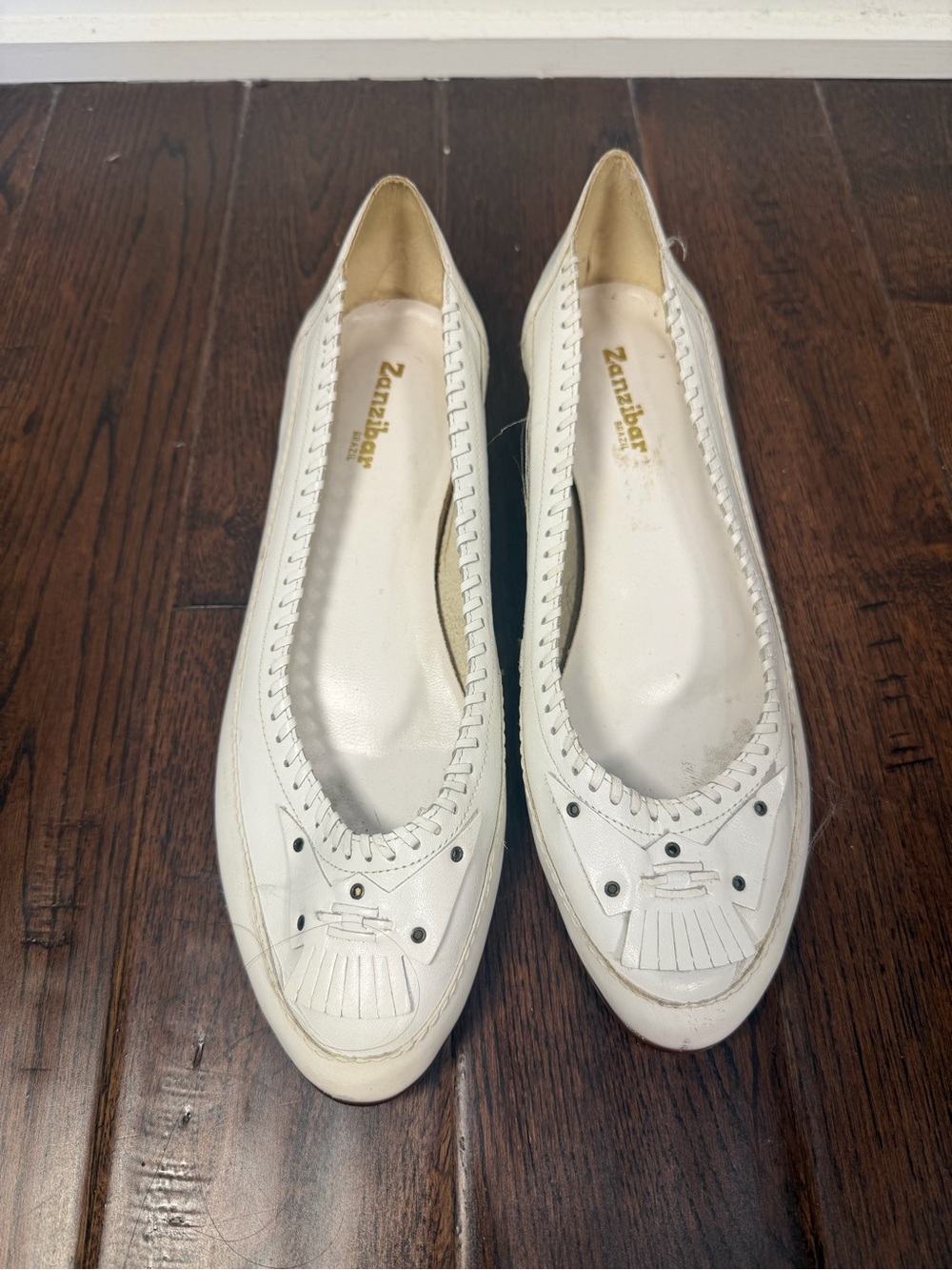 Zanzibar Brazil White Leather Kiltie Loafer Flats Vintage 9B
